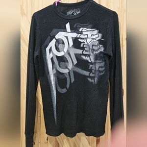 Fox Black Long-Sleeve Graphic Thermal Tee with White Print